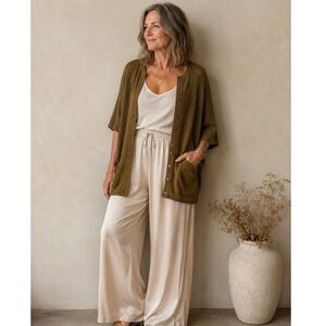 Women Short Sleeve Cardigan Krizia Maglia Fits US Sz M/L Luxury Italy Minimalist